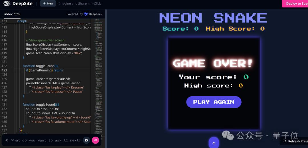 免费的「网页版Cursor」，新版DeepSeek-V3加持，秒秒钟编出一个游戏/APP